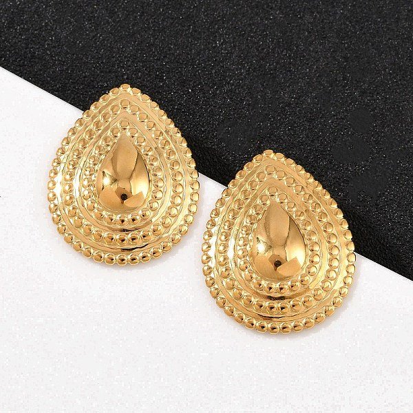 Boucles D'oreilles à Tige En Forme De Larme En Acier Inoxydable 304, Placage Ionique (Ip), VéRitable 18K Plaqué Or, 27.5X22Mm-image