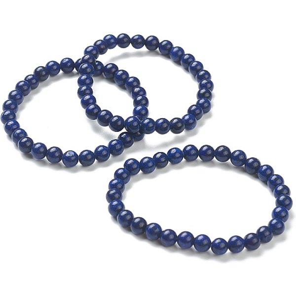 Natural Lapis Lazuli Beaded Stretch Bracelets, Round, Beads: 6-6.5mm, Inner Diameter: 2-1/4 inch(5.55cm)