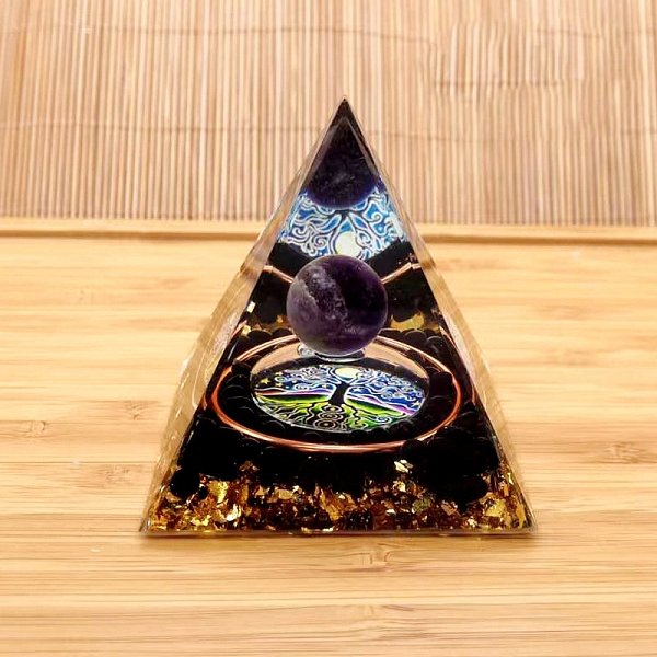 Tour énergétique pyramidale en résine, pour ornements de maison, méditation, bureau, décoration feng shui, indigo, 60x60x60mm