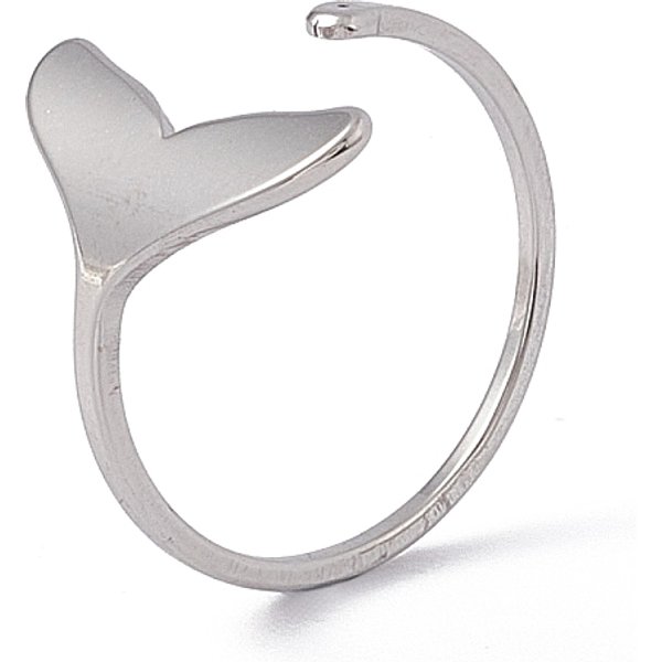 Non-Tarnish 201 Stainless Steel Whale Tail Shape Open Cuff Ring for Women, Stainless Steel Color, US Size 6 1/2(16.9mm)