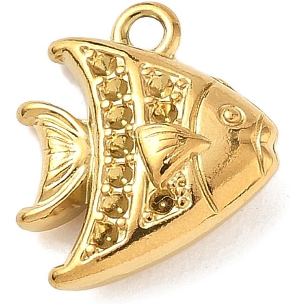304 Stainless Steel Pendants, Fish, Real 18K Gold Plated, 13.5X11.5X4.5Mm, Hole: 1.5Mm-image