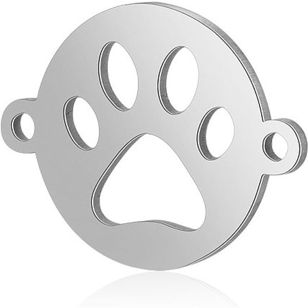 Conectores De Eslabones De Acero Inoxidable 201 Resistentes Al Deslustre, Redondo Plano Con Estampado De Pata De Perro, Color Acero Inoxidable, 12X15.5X0.8Mm, Agujero: 0.8 Mm-image