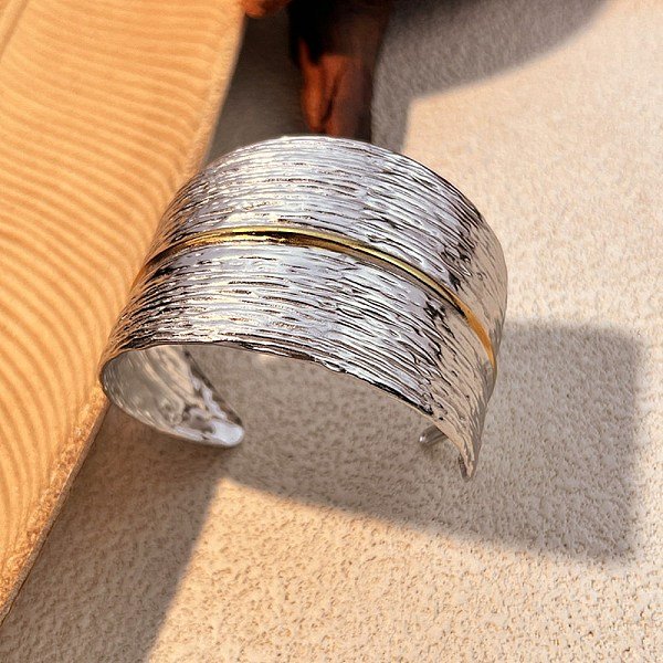 304 Stainless Steel Cuff Bangles for Women, Leaf, Platinum & Golden, 1-5/8 inch(4.2cm), Inner Diameter: 2-1/2 inch(6.4cm)
