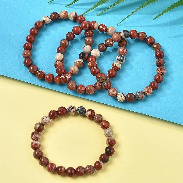 Natural Red Jasper Bead Stretch Bracelets, Round, Inner Diameter: 2-1/8 inch-2-3/8 inch(5.5-6cm), Bead: 8mm