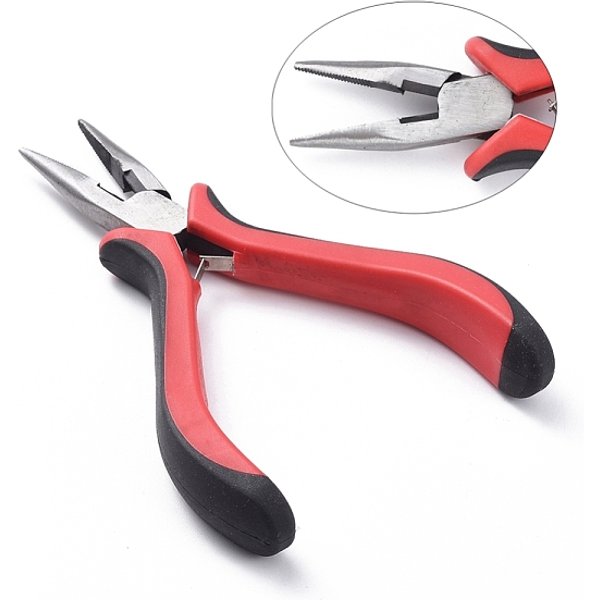 Carbon Steel Jewelry Pliers, Chain Nose Pliers, Serrated Jaw And Wire Cutter, Polishing, Red, Gunmetal, 132Mm-image