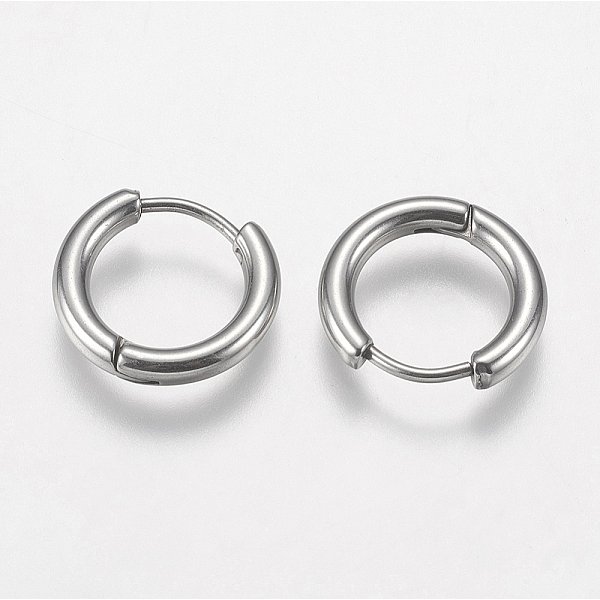 Tarnish Resistant 304 Stainless Steel Huggie Hoop Earring Findings, Stainless Steel Color, 14X15X2.5Mm, 10 Gauge, Pin: 0.9Mm-image