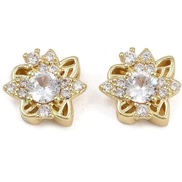 MehrsträNgige Glieder Aus Messing Mit Pavé-Kubikzirkonia, Langlebig Plattiert, Blume, Golden, Transparent, 13X11.5X6 Mm, Bohrung: 1.9 Mm-image