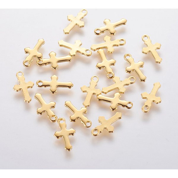 Petites Breloques En Forme De Croix En Acier Inoxydable 304, VéRitable 18K Plaqué Or, 12X7X0.8Mm, Trou: 1.2Mm-image