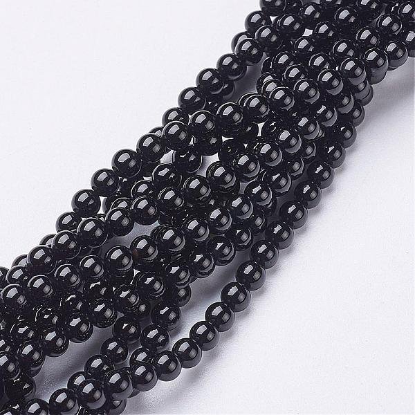 Natural Black Onyx Round Beads Strands, Grade A, Dyed, 4Mm, Hole: 0.8Mm, About 91-95Pcs/Strand, 14.5 Inch-image