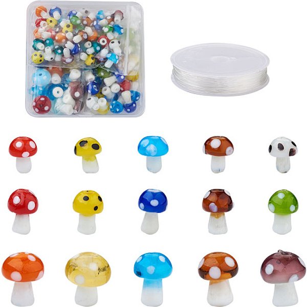 Kits De Fabrication De Bracelets Extensibles Aux Champignons Mignons Bricolage, Avec Des Perles Artisanales Au Chalumeau Et Du Fil De Cristal éLastique, Couleur Mixte, Perles: 84 Pcs / BoîTe-image
