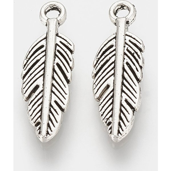 Tibetan Style Alloy Pendants, Feather, Cadmium Free & Lead Free, Antique Silver, 15X5X1.5Mm, Hole: 1Mm-image