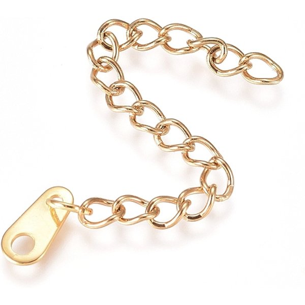 304 Stainless Steel Chain Extender, Curb Chain, With Charms, Teardrop, Golden, 60Mm, Link: 4X3X0.5Mm-image