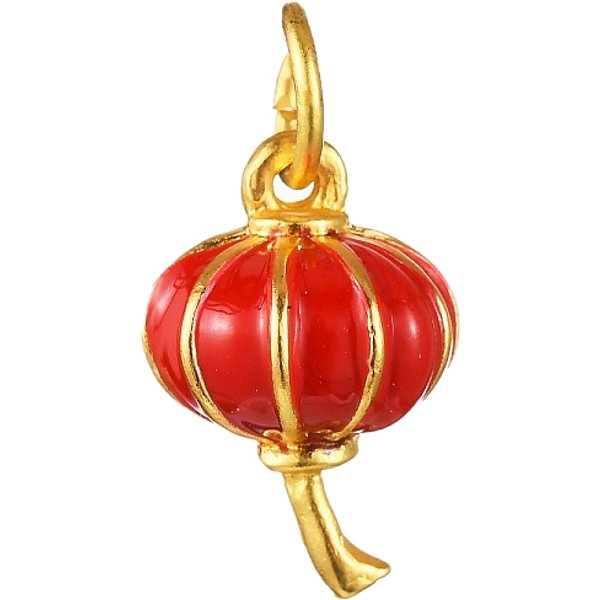 Christmas Themes Alloy Enamel Pendants, With Jump Ring, Lantern, 18X12X11Mm, Hole: 5Mm-image