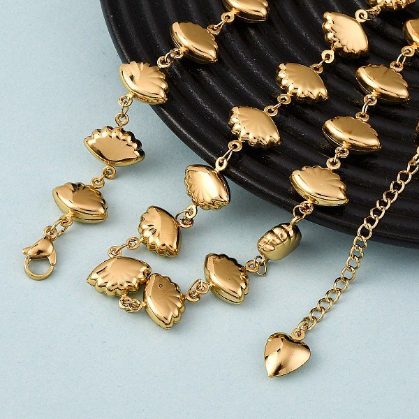 304 Stainless Steel Shell Shape Link Chain Necklaces For Women, Golden, 19.33 Inch(49.1Cm)-image