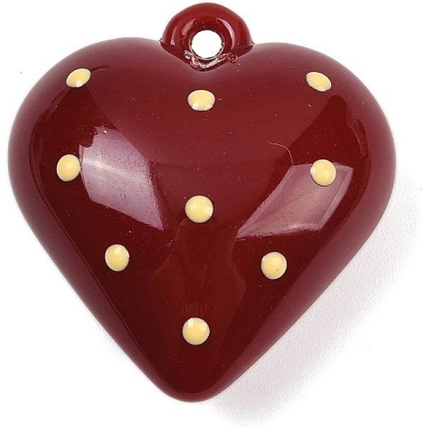 Opaque Acrylic Enamel Pendants, Heart, Dark Red, 34x32x16mm, Hole: 2mm