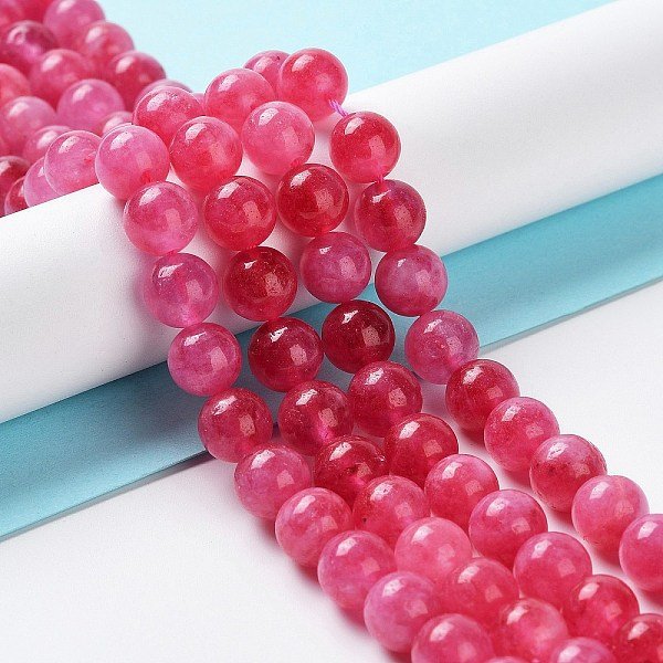 Dyed Natural Malaysia Jade Beads Strands, Round, Cerise, 8mm, Hole: 1.2mm, about 23pcs/strand, 7.28 inch(18.5cm)