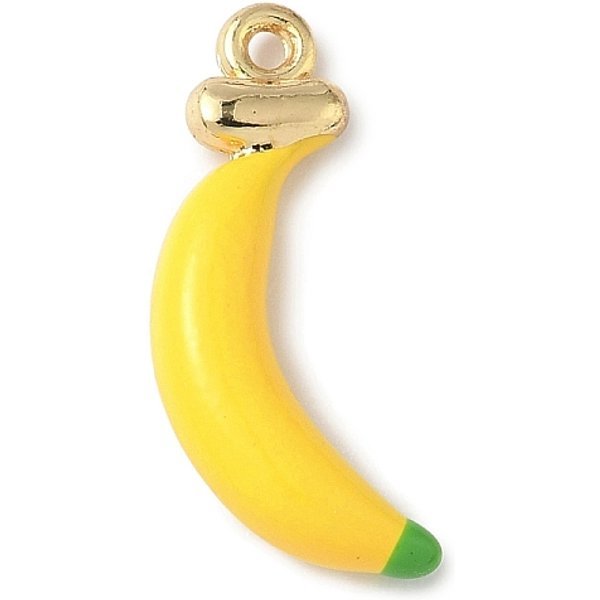 Fruit Theme Alloy Enamel Pendants, Golden, Banana, 22.5X12.5X4.5Mm, Hole: 1.4Mm-image