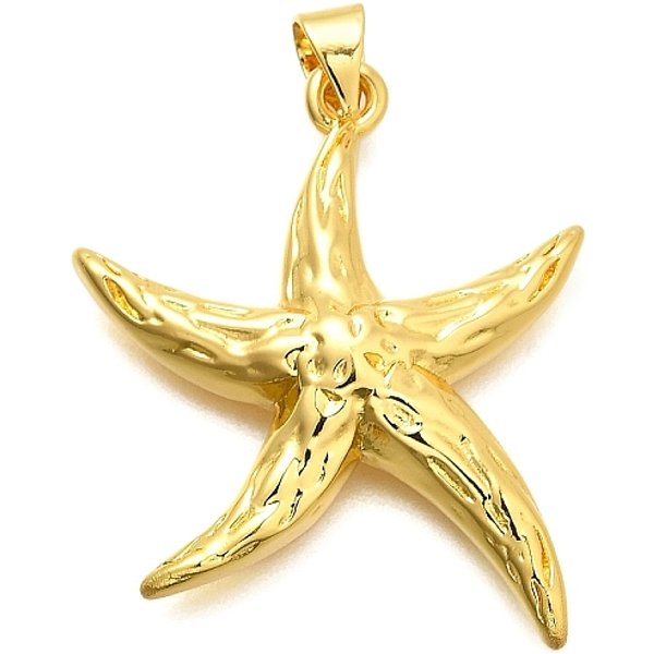 Encantos De LatóN, Plateado De Larga DuracióN, Sin Plomo Y Cadmio, Chapado En Rack, Real 18K Chapado En Oro, Estrella De Mar, 27.5X24.5X5Mm, Agujero: 4.5X3.5 Mm-image