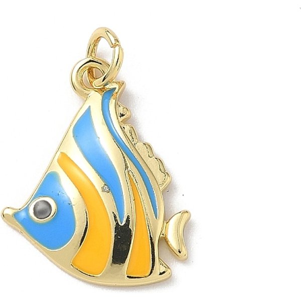 Sea Animals Brass Enamel Pendants, Rack Plating, Cadmium Free & Lead Free, Long-Lasting Plated, With Jump Ring, Real 18K Gold Plated, Yellow, 20X15.5X2.5Mm, Hole: 3.5Mm-image