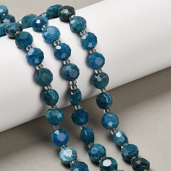 Chapelets De Perles En Apatite Naturelle, Plat Rond, Facette, Avec Des Perles De Rocaille, 7-7.5X7.5-8X4.5-5Mm, Trou: 1Mm, Environ 19-21 Pcs/Chapelet, 7.52-7.60'' (19.1-19.3 Cm)-image