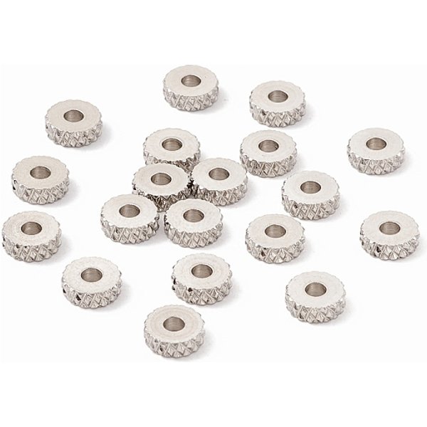 Perles D'espacement En Acier Inoxydable 201 Anti-Ternissement, Plat Rond Avec Texture Diamant, Couleur Inoxydable, 6X2Mm, Trou: 2Mm-image