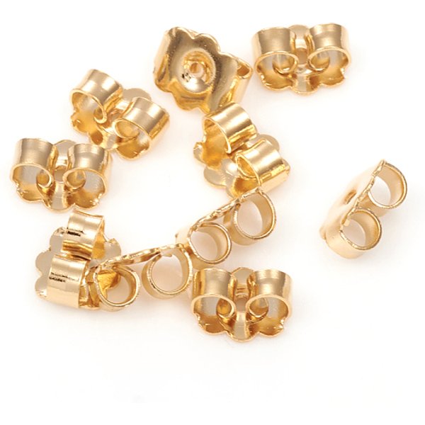 304 Stainless Steel Ear Nuts, Butterfly Earring Backs For Post Earrings, Flower, Real 18K Gold Plated, 6X5.5X3Mm, Hole: 0.8Mm-image