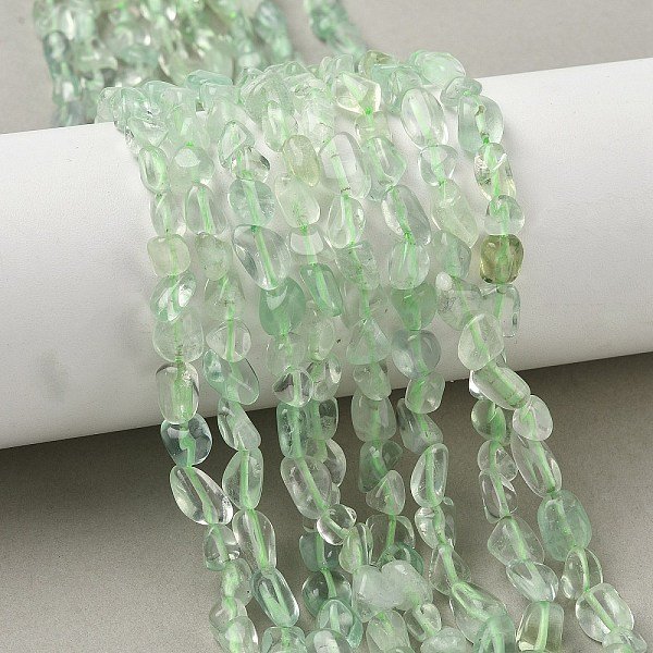 Natural Green Fluorite Beads Strands, Nuggets, Tumbled Stone, Green, 4-13X6-8X3-5Mm, Hole: 0.9Mm, About 51-55Pcs/Strand, 15.35''(39Cm)-15.94''(40.5Cm)-image