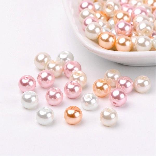 Barely Pink Mix Pearlized Glass Pearl Beads, Mixed Color, 8Mm, Hole: 1Mm, About 100Pcs/Bag-image