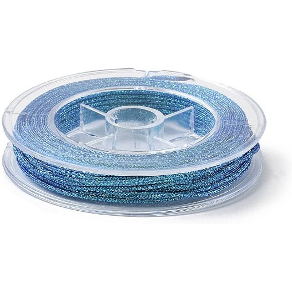 Polyester Metallic Cord, with Fish Thread Inner, Round, Cornflower Blue, 1mm