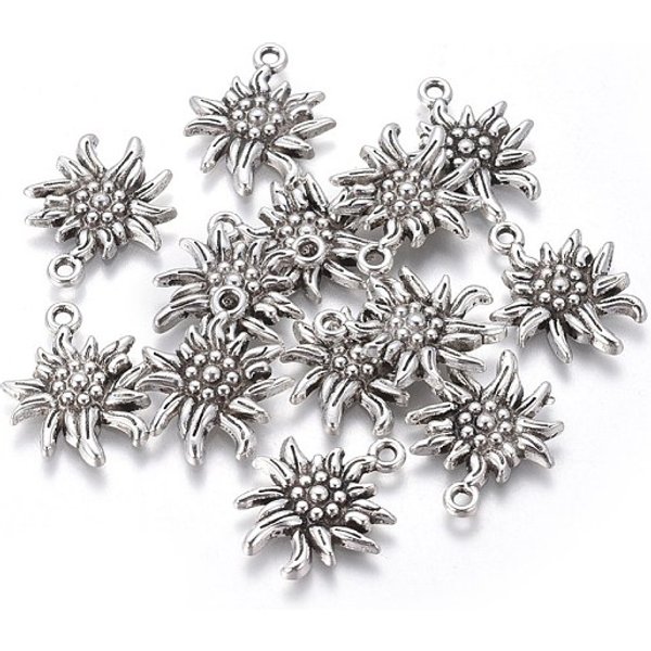 Tibetischer Stil Aluminium AnhäNger & Charms, Cadmiumfrei Und Nickel Frei Und Bleifrei, Edelweiß, Antik Silber Farbe, 21X16X2.5 Mm, Bohrung: 1 Mm-image
