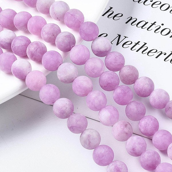 Hilos De Abalorios De Jade Blanco Natural, TeñIdo, Esmerilado, Redondo, Medio De La OrquíDea, 8-9Mm, Agujero: 1 Mm, Aproximamente 46-48 Pcs / Cadena, 14.9 Pulgada-image