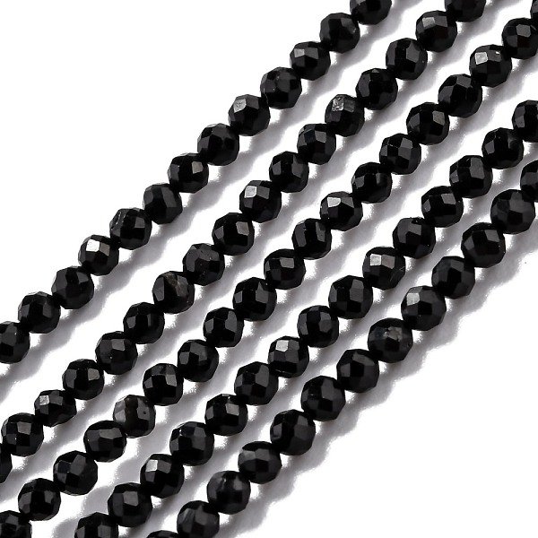Natural Black Tourmaline Beads Strands, Faceted, Round, 2Mm, Hole: 0.3Mm, 15.35''(39Cm)-image