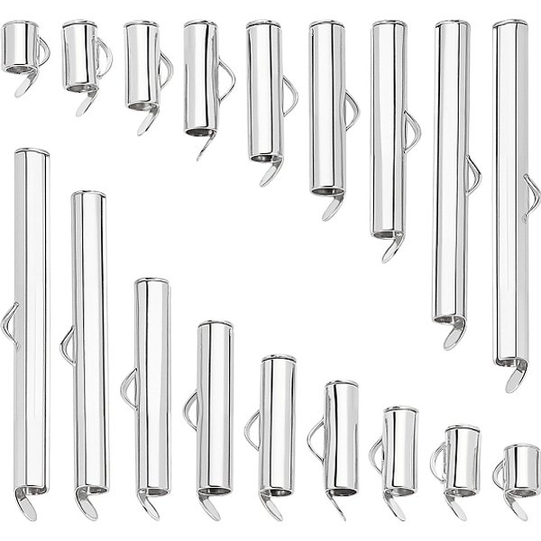 90 StüCk 9 Stile Messing-Schiebe-Endverschlussrohre, Schieber Endkappen, Silber, 6X6X4 Mm, Bohrung: 1X2 Mm-image