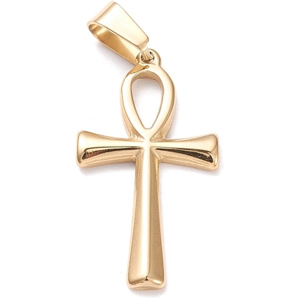 Ion Plating(Ip) 304 Stainless Steel Pendants, Laser Cut, Ankh Cross, Golden, 30X16X2Mm, Hole: 4X7Mm-image