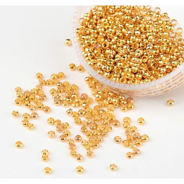 Brass Crimp Beads, Rondelle, Golden Color, About 2Mm In Diameter, 1.2Mm Long, Hole: 1.2Mm-image