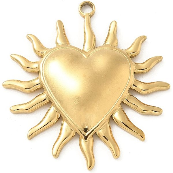 Pendentifs En Acier Inoxydable 304, Breloque Coeur Soleil, Or, 39.5X36.5-37X4-5Mm, Trou: 2Mm-image