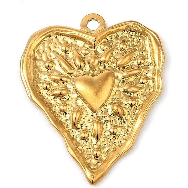 Pendentifs En Acier Inoxydable 304, Texturé, Breloque Coeur, Or, 36X29X3Mm, Trou: 2.4Mm-image