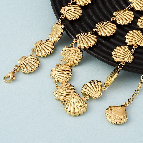 Beach 304 Stainless Steel Sea Animals Link Chain Necklaces For Women, Golden, Shell Shape, 17.60 Inch(44.7Cm)-image
