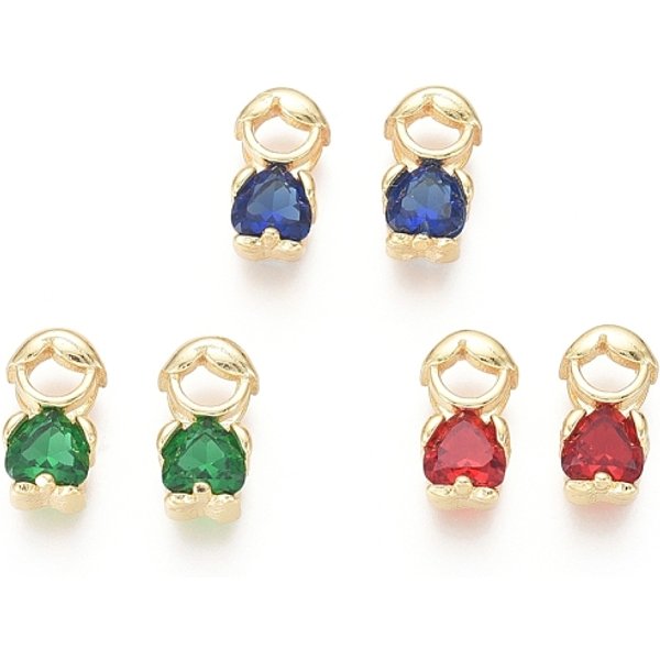 Encantos De LatóN Chapado En Oro, Con Circonita, NiñO, Color Mezclado, 11X6X3.5Mm, Agujero: 1X2 Mm-image