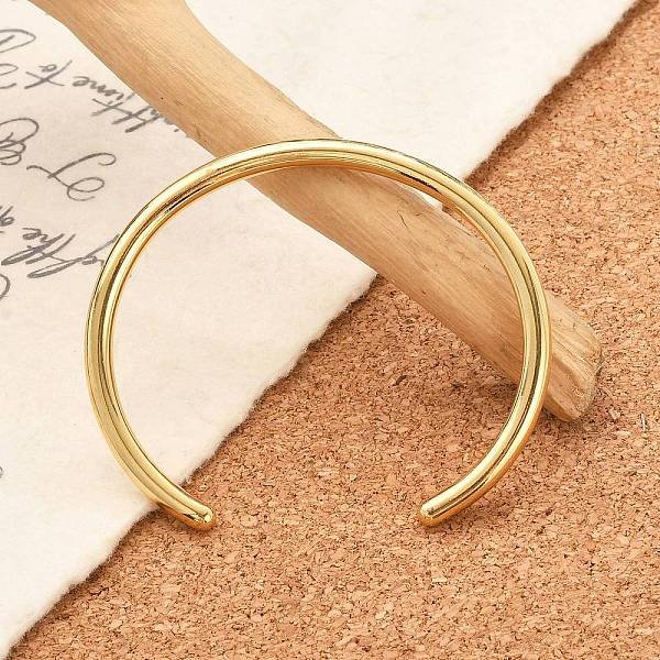 Ion Plating(Ip) 304 Stainless Steel Simple Thin Cuff Bangles, Real 18K Gold Plated, Inner Diameter: 1-7/8X2-1/4 Inch(4.8X5.7Cm)-image