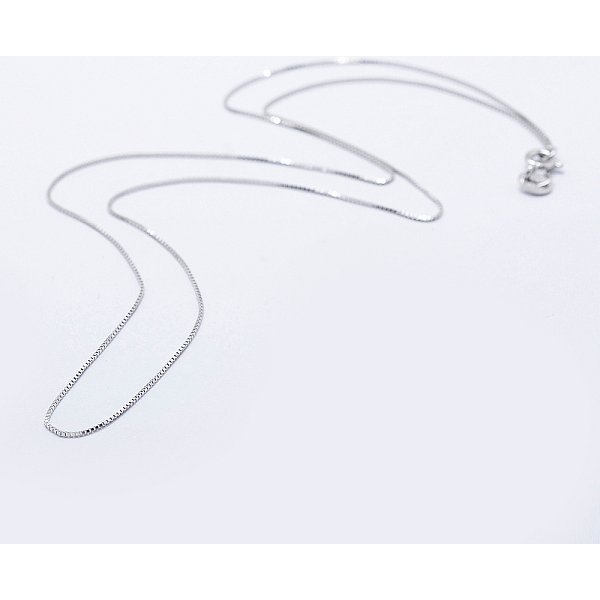 Anti-Tarnish Rhodium Plated 925 Sterling Silver Box Chain Necklaces, With Spring Ring Clasps, With 925 Stamp, Platinum, 18 Inch(45Cm), 0.6Mm-image