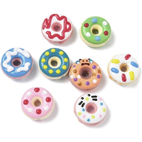 Handgefertigte Porzellan-Emaille-Perlen, Donut, Hell Glasierten Porzellan, Mischfarbe, 18.5X7.5-10 Mm, Bohrung: 2 Mm-image