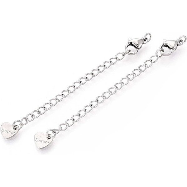 Extensor De Cadena De Bordillo De Acero Inoxidable 304 Resistente Al Deslustre, Cadenas Finales Con Cierres De Pinza De Langosta Y LengüEtas De Cadena De CorazóN, Color Acero Inoxidable, 75Mm-image