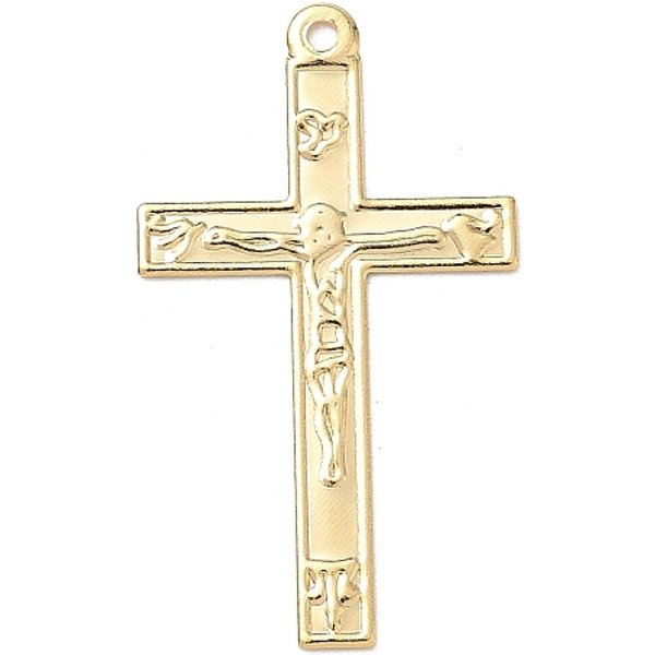 Brass Pendants, Lead Free & Cadmium Free, Crucifix, Real 24K Gold Plated, 30X17X0.5Mm, Hole: 1.4Mm-image