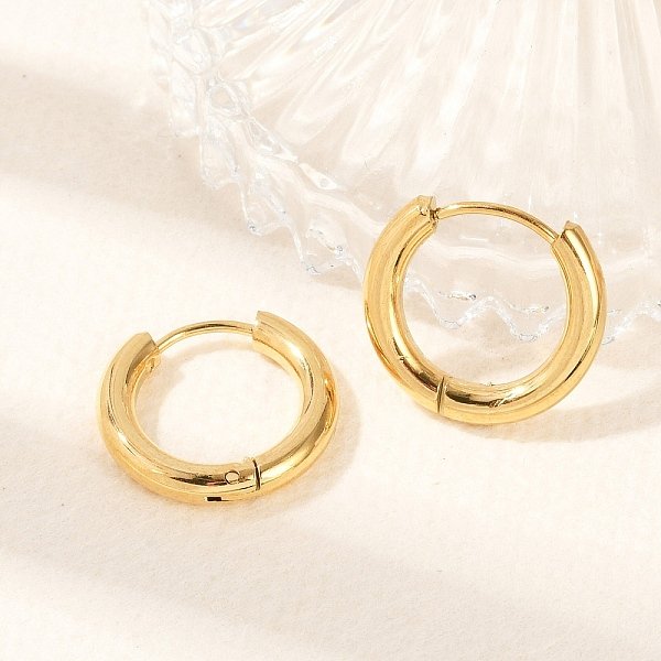 Ion Plating(Ip) 304 Stainless Steel Huggie Hoop Earrings, Manual Polishing, Ring, Real 18K Gold Plated, 9 Gauge, 16.5X18X3Mm, Pin: 1Mm-image
