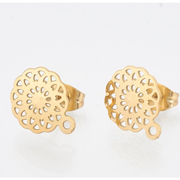 Ohrstecker-BeschläGe Aus Edelstahl 304, Mit Schleife, Blume, Golden, 13X10.5 Mm, Bohrung: 1 Mm, Stift: 0.7 Mm-image