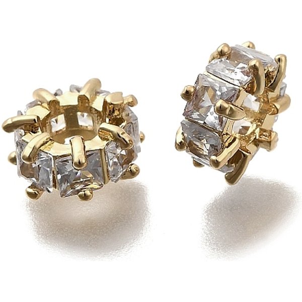 Micropave De LatóN Transparente Circonio CúBico Cuentas Europeas, Abalorios De Grande Agujero, Plano Y Redondo, Real 18K Chapado En Oro, 9X4.7Mm, Agujero: 4 Mm-image