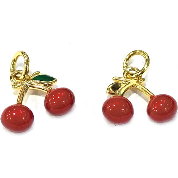 Charms Del Esmalte De Bronce, Charms De Cereza, Plateado De Larga DuracióN, Real 18K Chapado En Oro, Rojo, 11X13X5.5Mm, Agujero: 2.4 Mm-image