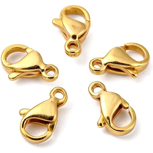 Polished 316 Surgical Stainless Steel Lobster Claw Clasps, Parrot Trigger Clasps, Real 24K Gold Plated, 13X9X4Mm, Hole: 1.5Mm-image