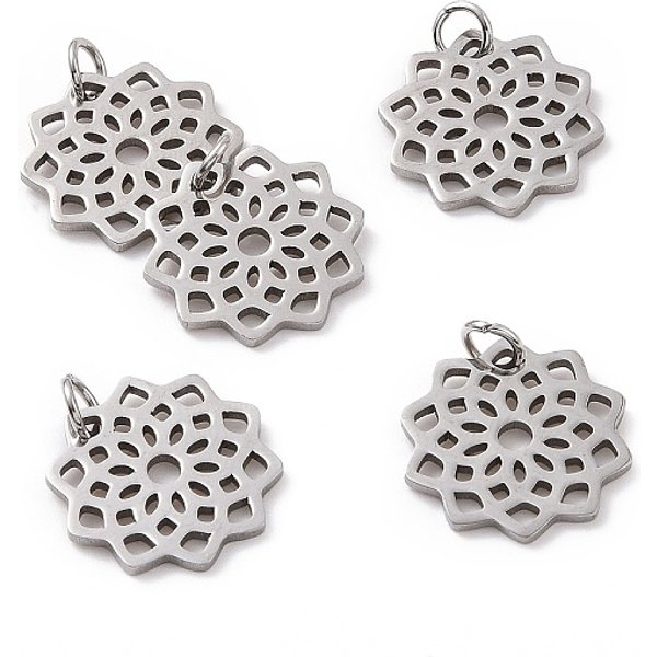 Pendentifs En Acier Inoxydable 304 RéSistant Au Ternissement, Fleur, Couleur Inoxydable, 16.5X16X1Mm, Trou: 3Mm-image